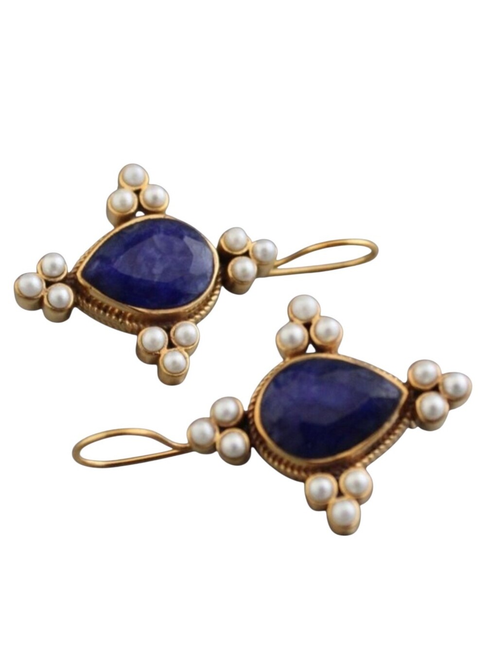 Elegant modern vintage style blue earrings with pearl clusters
